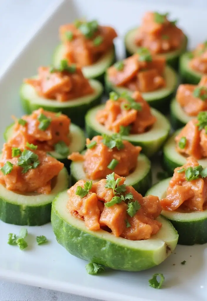 25 High Protein Low Carb Recipes For Picky Eaters - 13. Spicy Tuna Salad Cucumber Boats