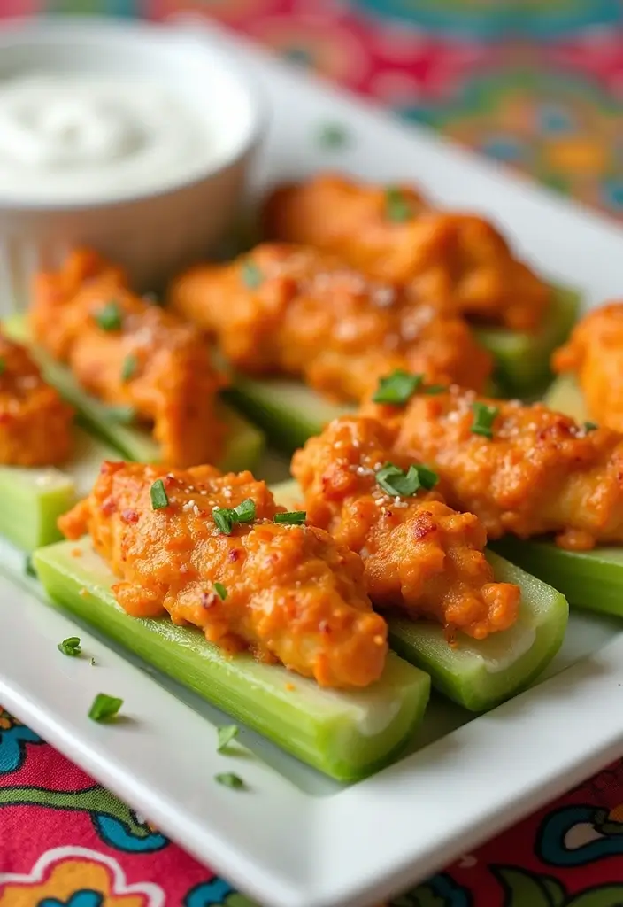 25 High Protein Low Carb Recipes For Picky Eaters - 21. Buffalo Chicken Celery Sticks