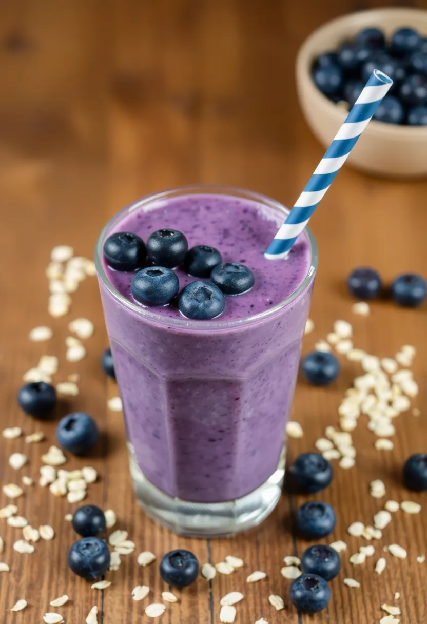 25 Low Carb High Protein Smoothie Recipes To Blend Fast - 22. Blueberry Oat Protein Smoothie
