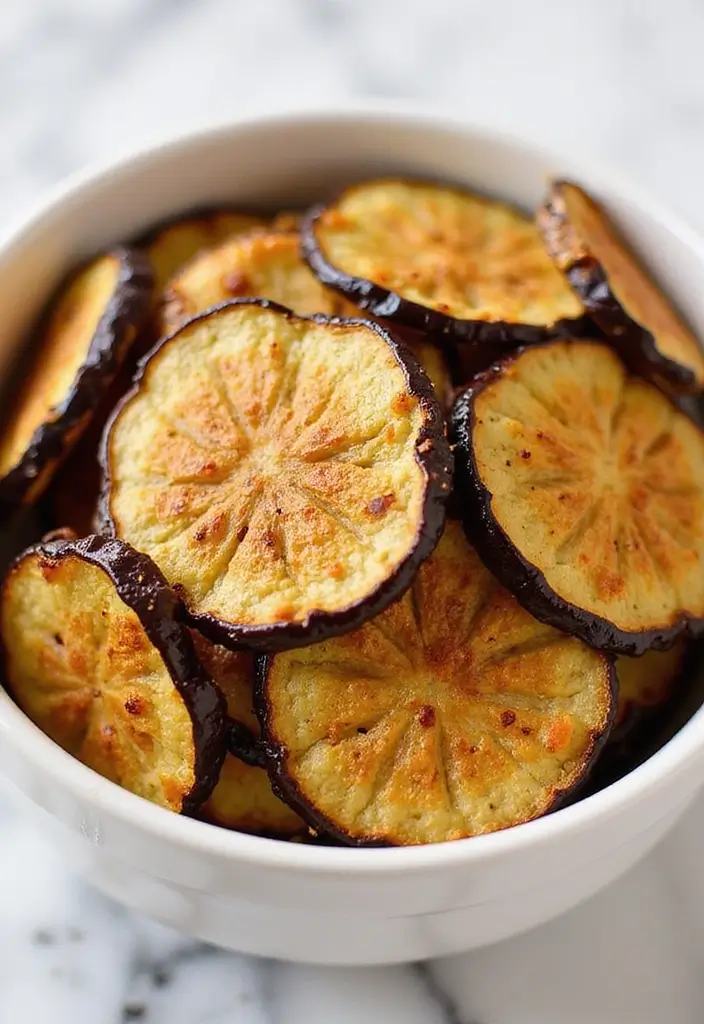 27 Easy High Protein Low Calorie Recipes To Cook Fast - 24. Baked Eggplant Chips