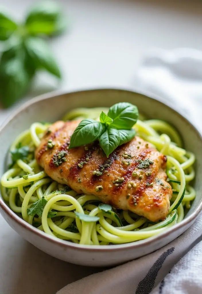 27 Healthy Dinner Recipes for Family High Protein Meals 13. Zucchini Noodles with Pesto Chicken