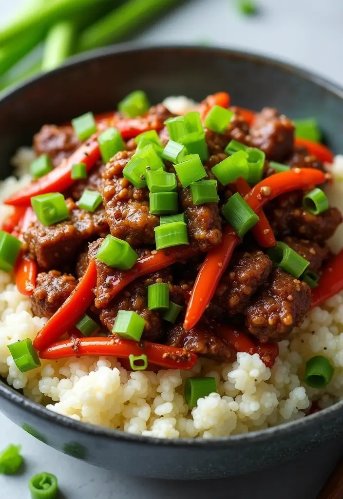 27 High Protein Low Carb Ground Beef Recipes Quick And Easy 16. Szechuan Beef Bowls