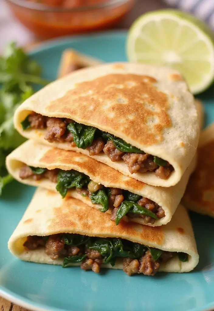 27 High Protein Low Carb Ground Beef Recipes Quick And Easy 7. Beef and Spinach Quesadillas