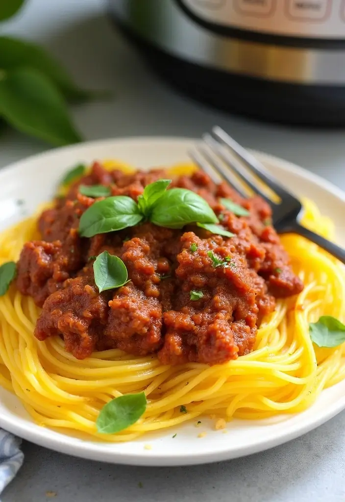27 High Protein Low Carb Instant Pot Recipes That Save Time - 6. Spaghetti Squash and Meat Sauce
