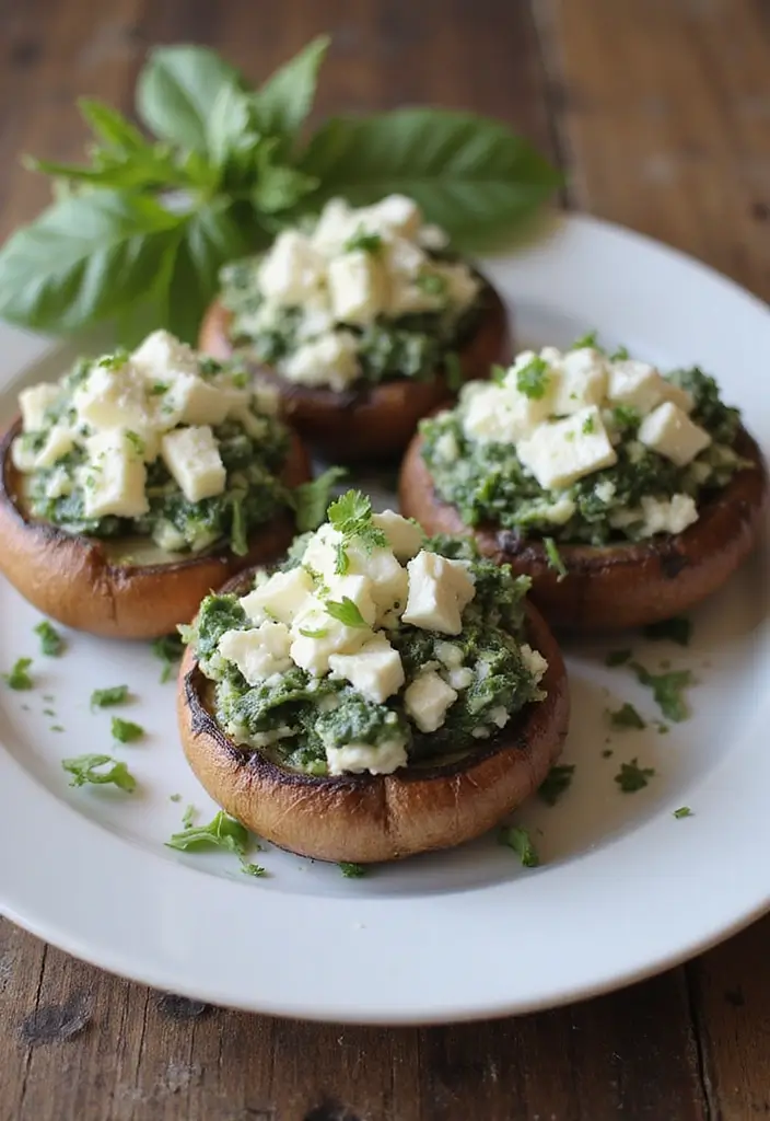 27 Vegetarian High Protein Low Carb Recipes That Taste Great - 8. Spinach and Feta Stuffed Portobello Mushrooms