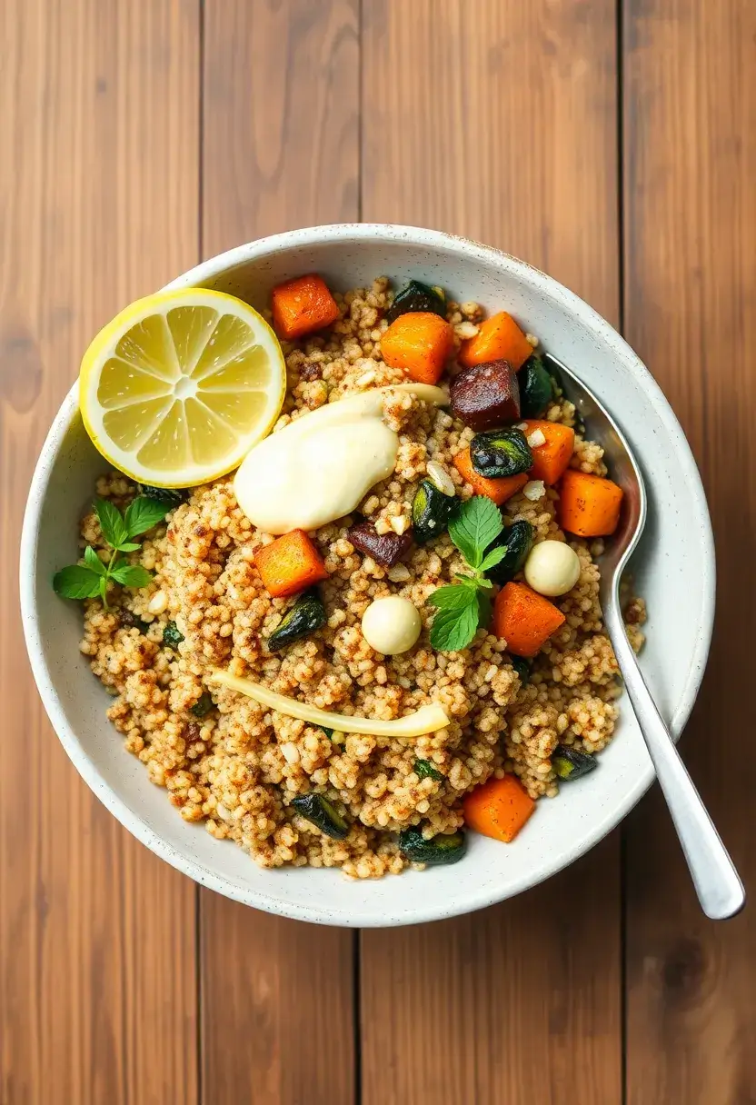 30 Healthy High Protein Dinner Recipes For Two 15. Spiced Quinoa and Roasted Vegetable Bowl
