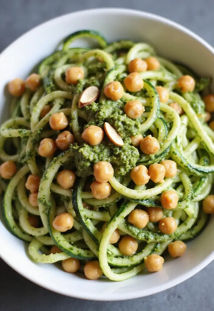 30 Healthy High Protein Dinner Recipes For Two 6. Zucchini Noodles with Pesto and Chickpeas