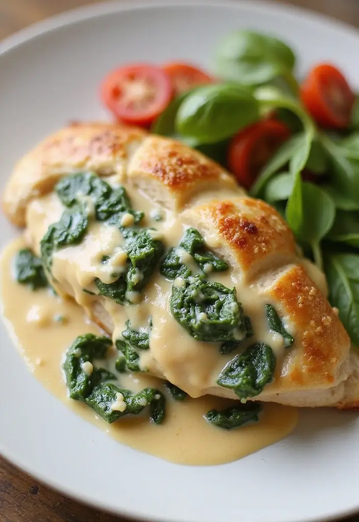 30 High Protein Low Carb Recipes Dinner Ideas 18. Creamy Spinach Stuffed Chicken