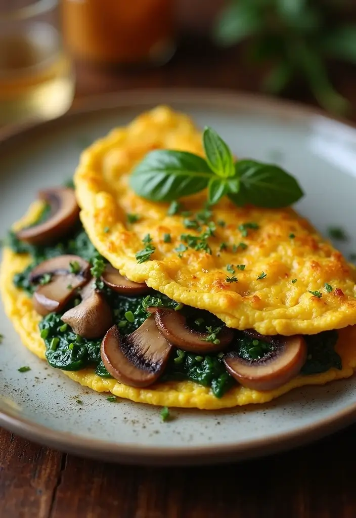 30 High Protein Low Carb Recipes Dinner Ideas 24. Mushroom and Spinach Omelette