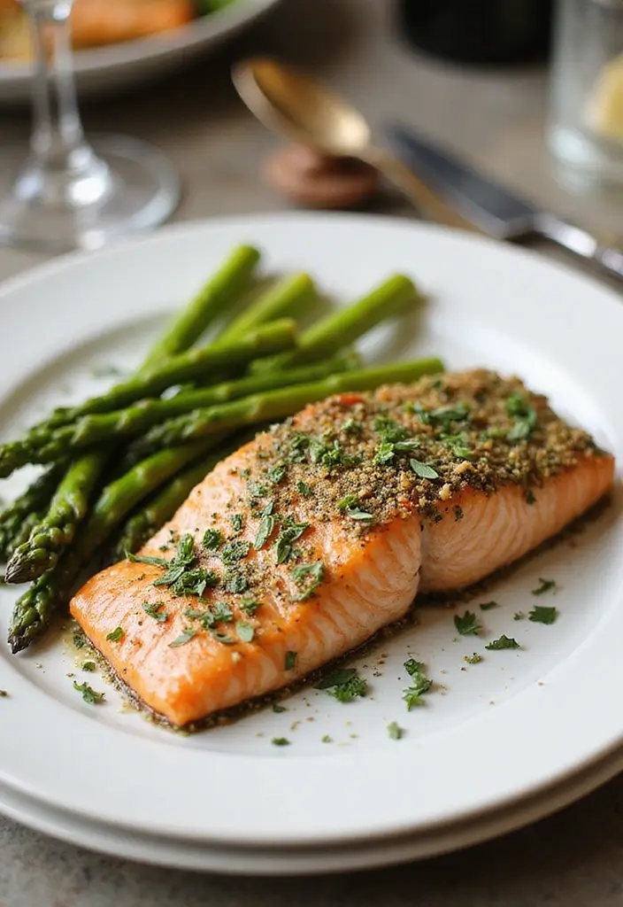 30 High Protein Low Carb Recipes Dinner Ideas 27. Herb Crusted Salmon