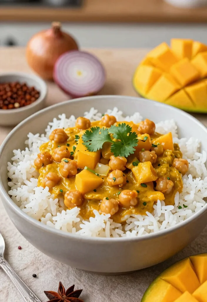 12 Vegan Mango Recipes for Sweet and Savory Balance 112 12 Vegan Mango Recipes for Sweet and Savory Balance - 11. Mango Curry with Chickpeas 1