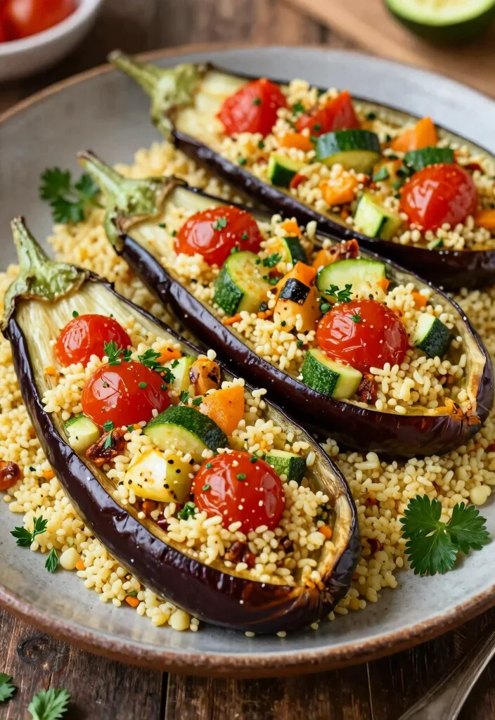 12 Vegan Pearl Couscous Recipes for Light Mediterranean Meals 11. Roasted Vegetable Couscous Stuffed Eggplant 0