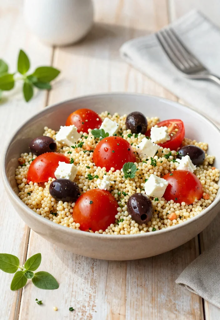 12 Vegan Pearl Couscous Recipes for Light Mediterranean Meals 8. Greek Pearl Couscous with Olives and Feta 0
